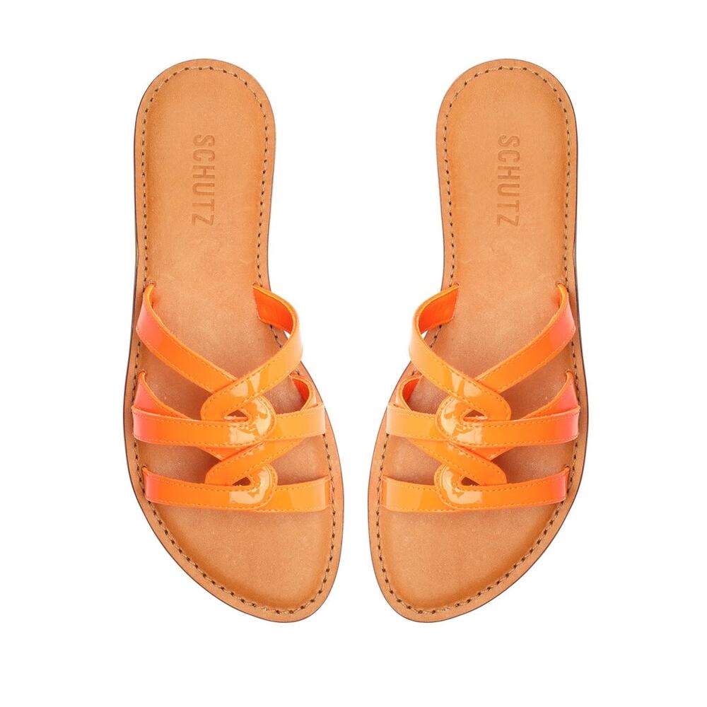 Schutz Lyta Patent Leather Sandal in Orange Size 10